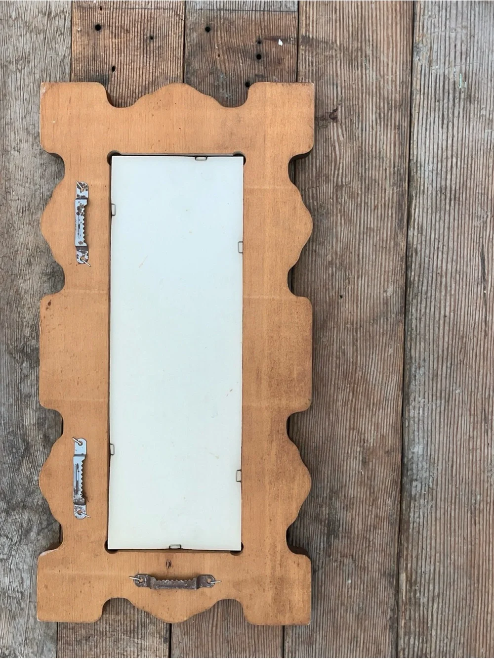Vintage Country Farmhouse Wooden Mirror Hand Painted Hearts Scalloped Edges 16x8